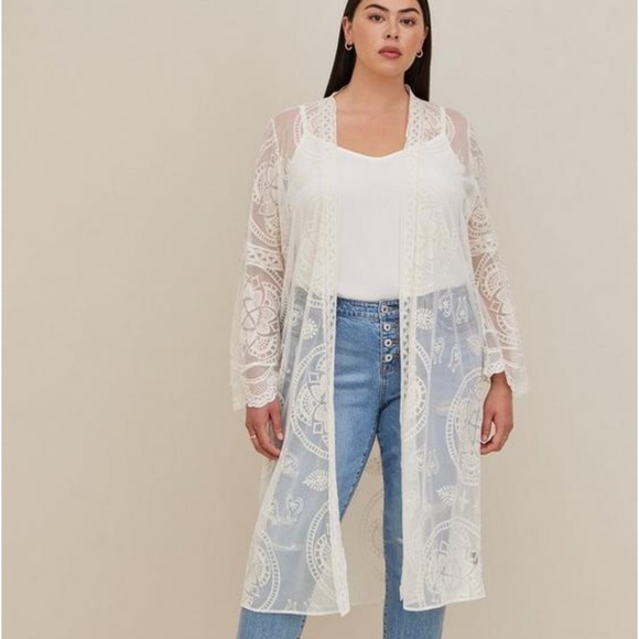 torrid Tops - Torrid Maxi Kimono - Mesh Lace Cream